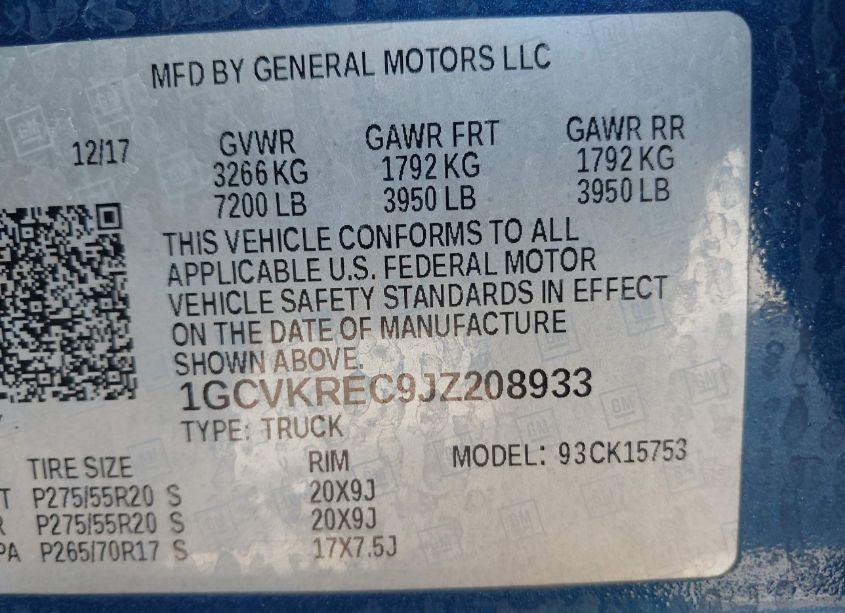 Photo 9 of 2018 Chevrolet Silverado 1500 2LT (VIN 1GCVKREC9JZ208933)