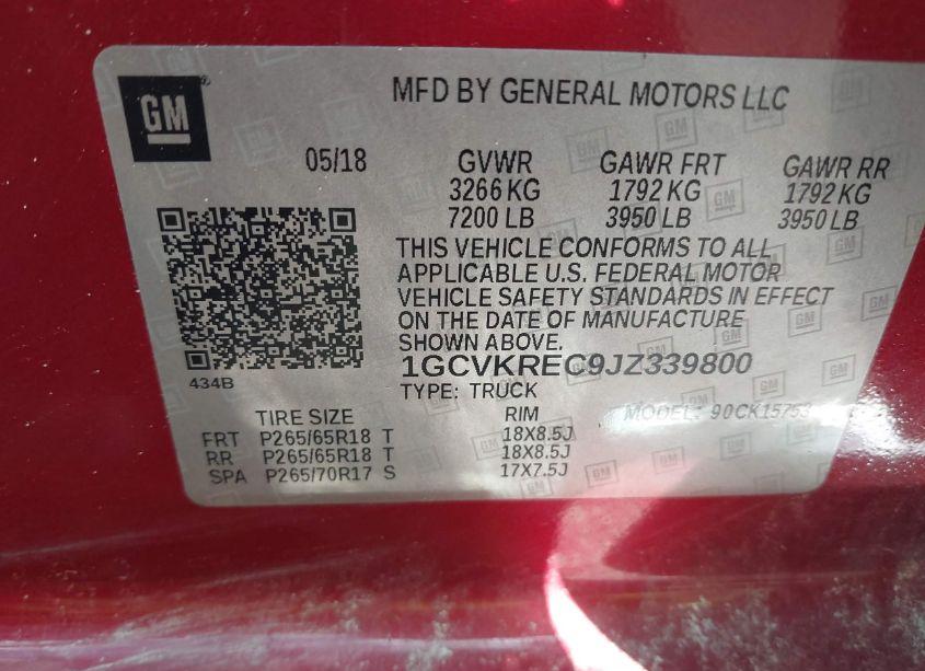 Photo 9 of 2018 Chevrolet Silverado 1500 2LT (VIN 1GCVKREC9JZ339800)