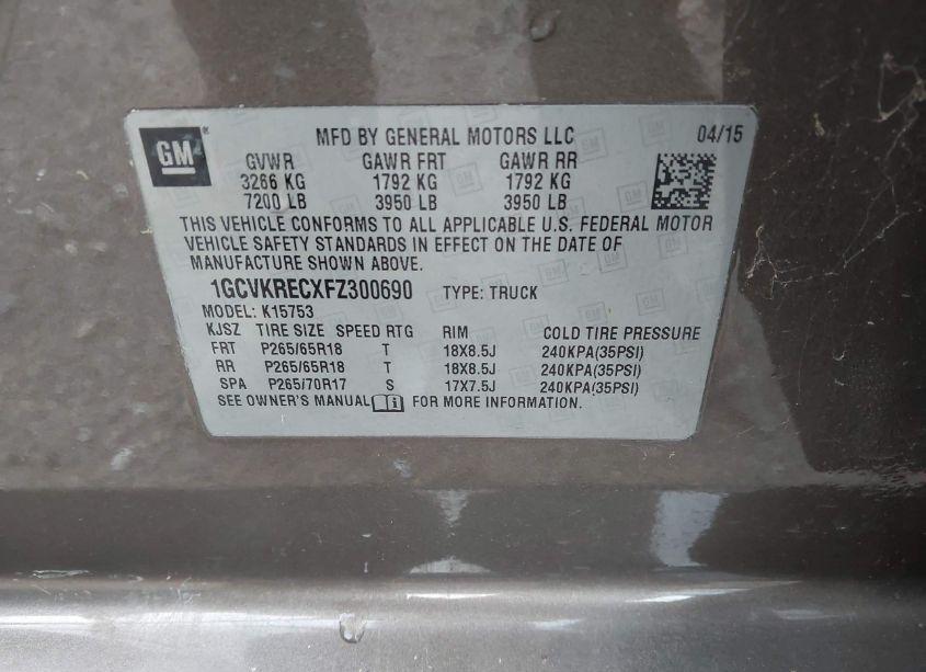 Photo 9 of 2015 Chevrolet Silverado 1500 2LT (VIN 1GCVKRECXFZ300690)