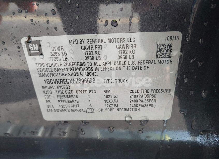 Photo 9 of 2015 Chevrolet Silverado 1500 2LT (VIN 1GCVKRECXFZ396093)