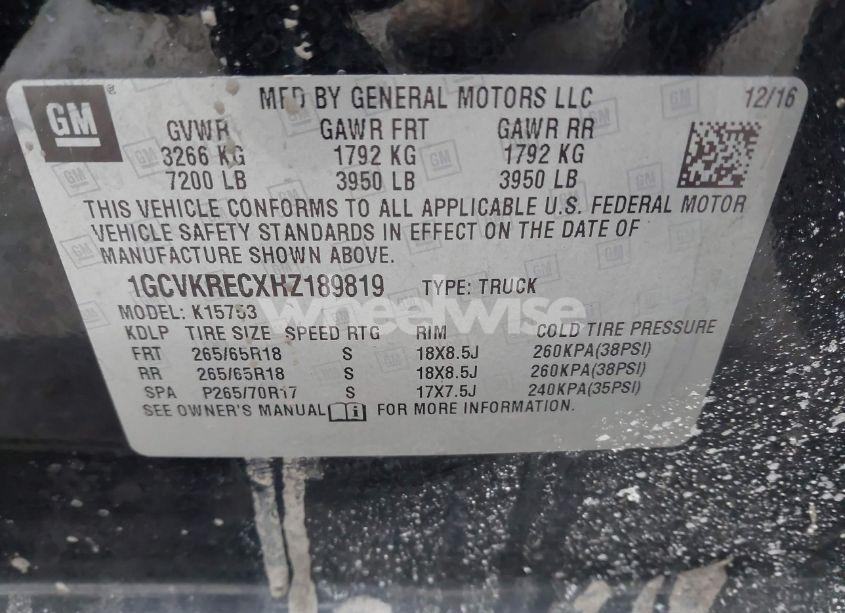 Photo 9 of 2017 Chevrolet Silverado 1500 2LT (VIN 1GCVKRECXHZ189819)