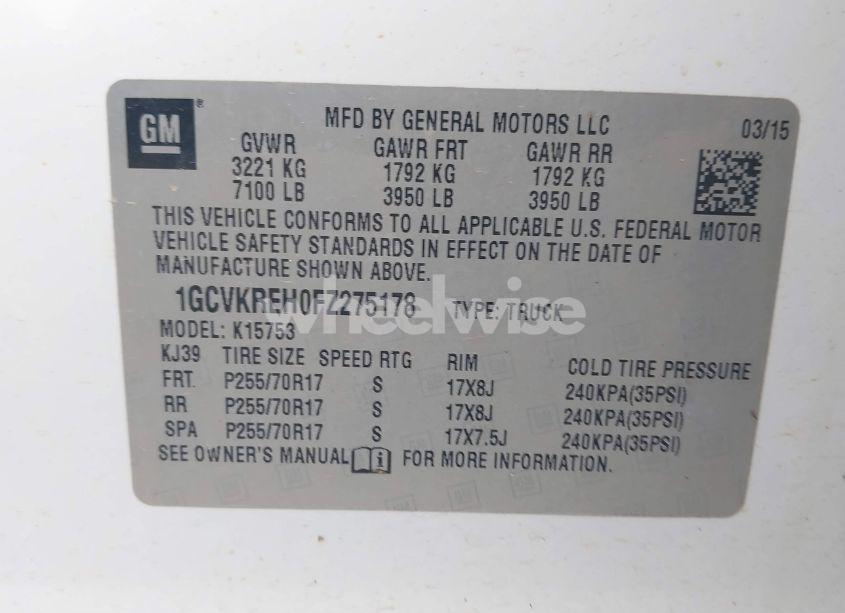 Photo 9 of 2015 Chevrolet Silverado 1500 1LT (VIN 1GCVKREH0FZ275178)