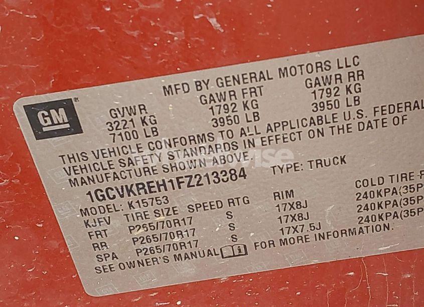 Photo 9 of 2015 Chevrolet Silverado 1500 1LT (VIN 1GCVKREH1FZ213384)