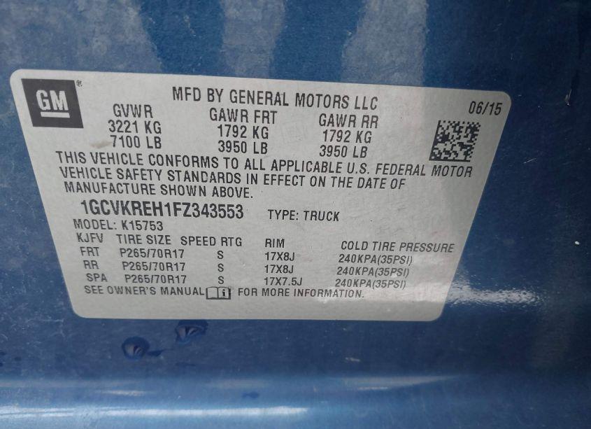 Photo 9 of 2015 Chevrolet Silverado 1500 1LT (VIN 1GCVKREH1FZ343553)