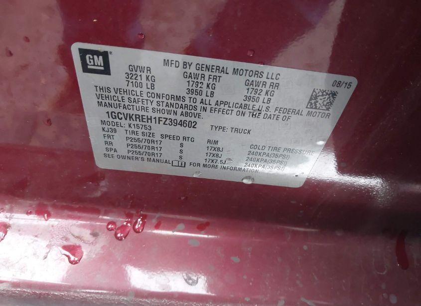 Photo 9 of 2015 Chevrolet Silverado 1500 1LT (VIN 1GCVKREH1FZ394602)