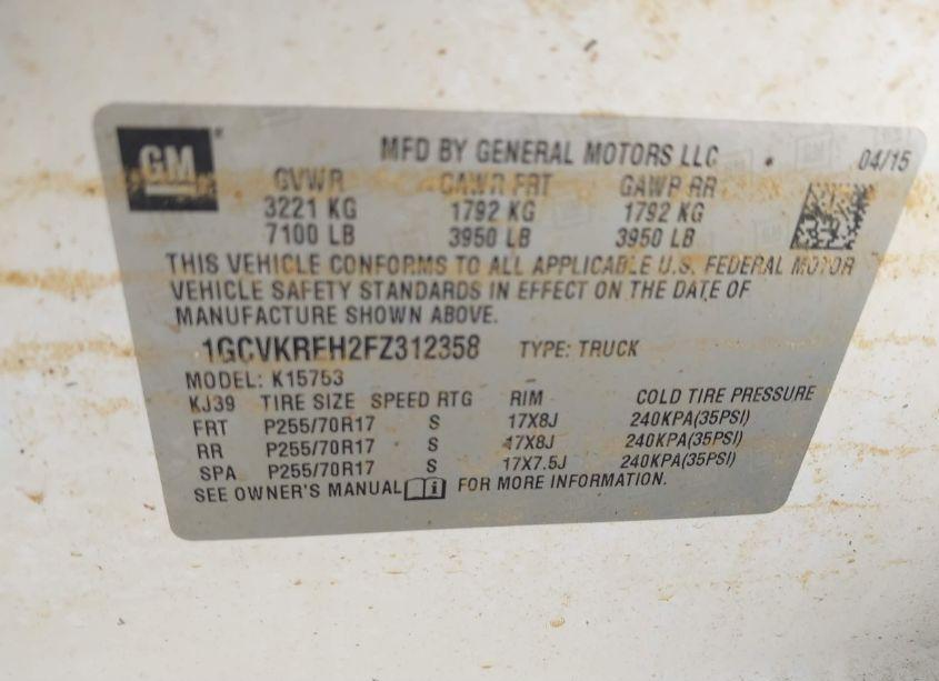 Photo 9 of 2015 Chevrolet Silverado 1500 1LT (VIN 1GCVKREH2FZ312358)