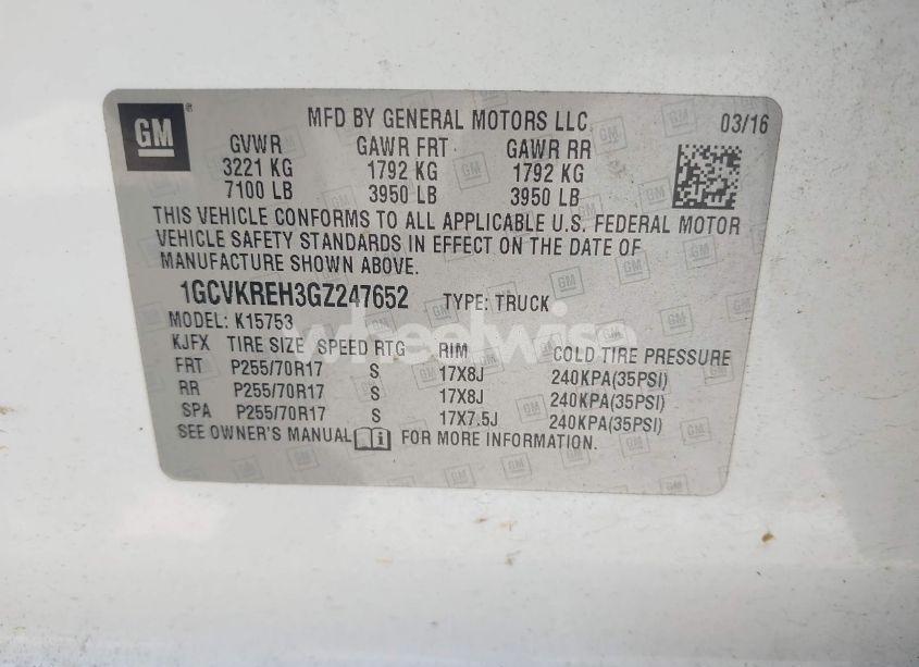 Photo 9 of 2016 Chevrolet Silverado 1500 1LT (VIN 1GCVKREH3GZ247652)