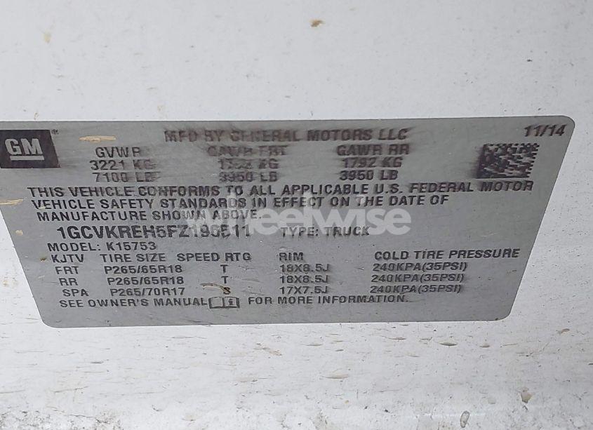 Photo 9 of 2015 Chevrolet Silverado 1500 1LT (VIN 1GCVKREH5FZ196511)