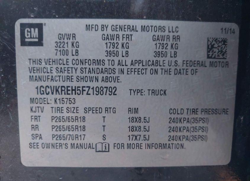 Photo 9 of 2015 Chevrolet Silverado 1500 2LT (VIN 1GCVKREH5FZ198792)