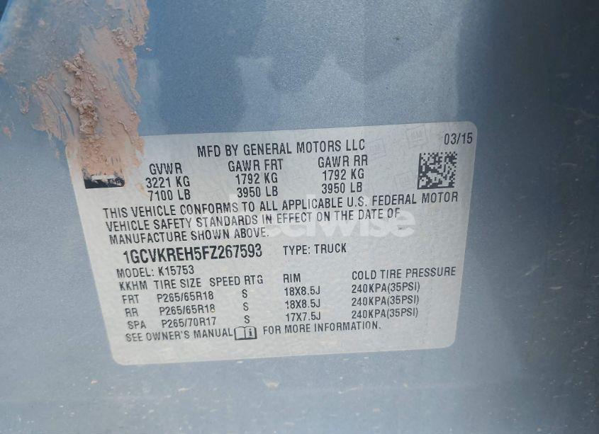 Photo 9 of 2015 Chevrolet Silverado K1500 LT (VIN 1GCVKREH5FZ267593)