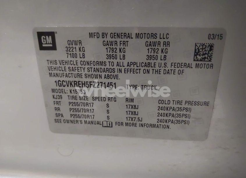 Photo 9 of 2015 Chevrolet Silverado 1500 1LT (VIN 1GCVKREH5FZ271451)