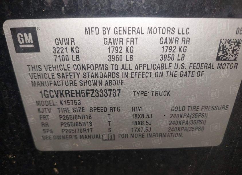 Photo 9 of 2015 Chevrolet Silverado 1500 1LT (VIN 1GCVKREH5FZ333737)