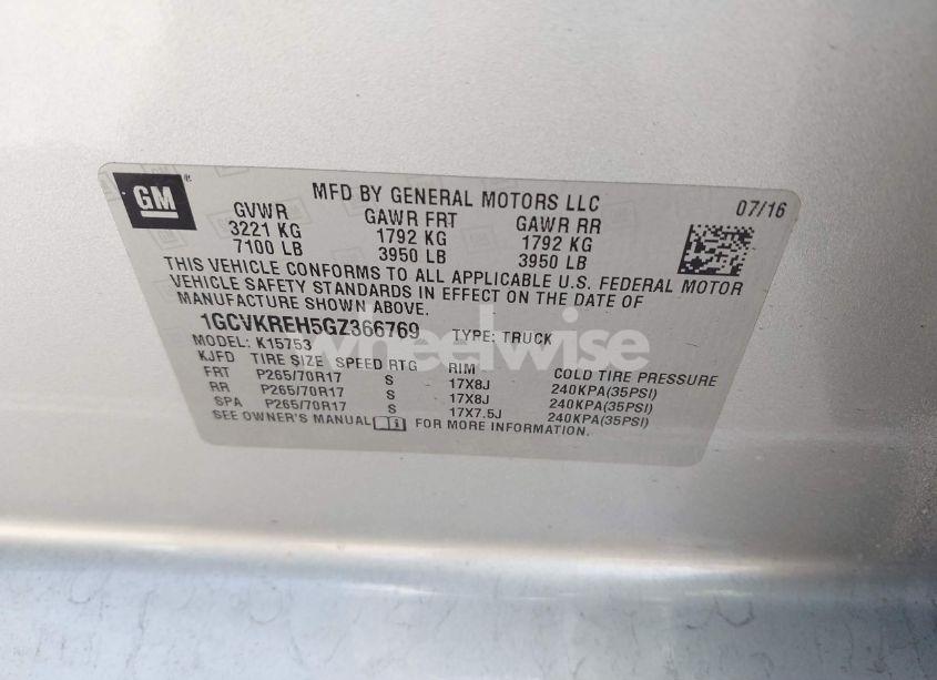 Photo 9 of 2016 Chevrolet Silverado 1500 1LT (VIN 1GCVKREH5GZ366769)