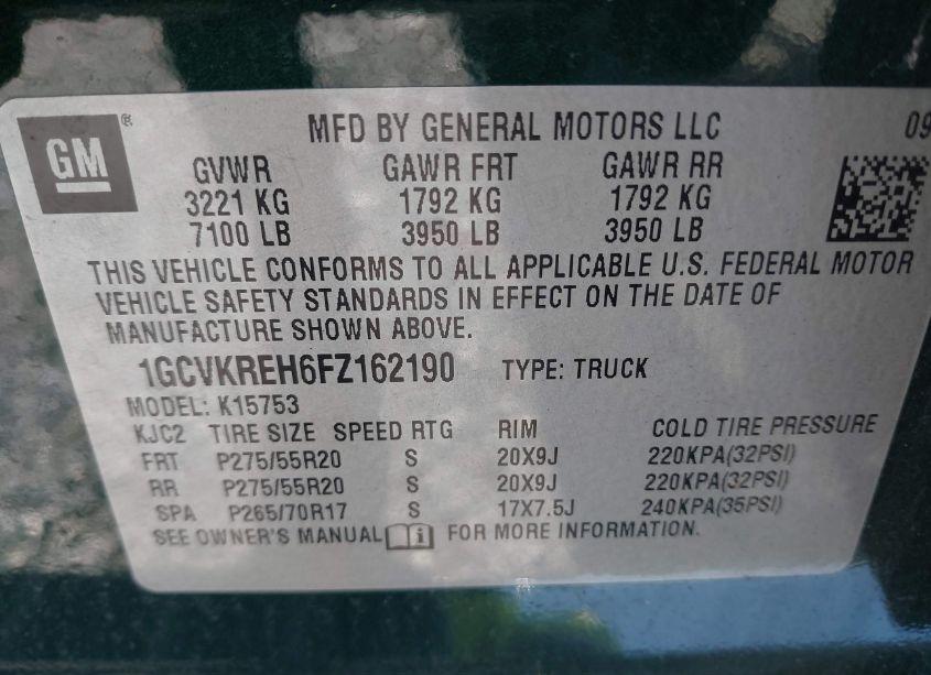 Photo 9 of 2015 Chevrolet Silverado 1500 1LT (VIN 1GCVKREH6FZ162190)