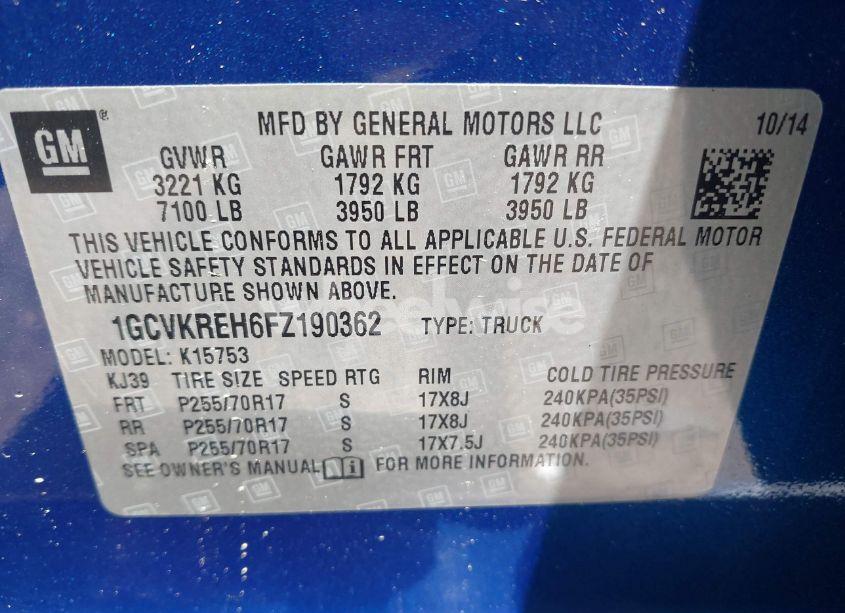 Photo 9 of 2015 Chevrolet Silverado 1500 1LT (VIN 1GCVKREH6FZ190362)