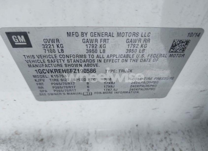 Photo 9 of 2015 Chevrolet Silverado 1500 1LT (VIN 1GCVKREH6FZ190586)