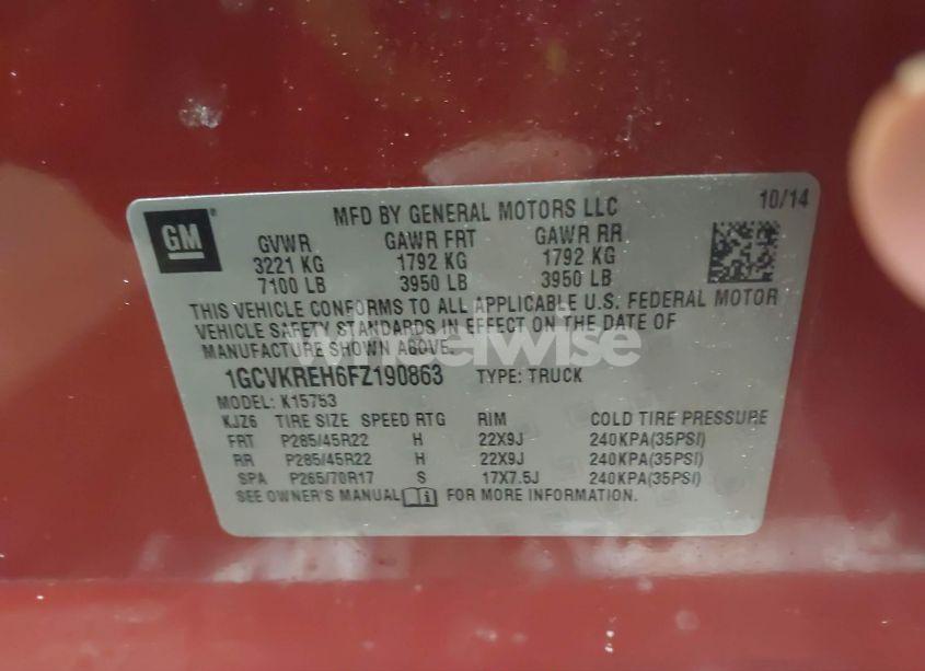 Photo 9 of 2015 Chevrolet Silverado 1500 1LT (VIN 1GCVKREH6FZ190863)