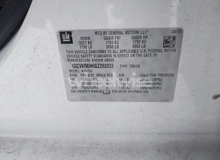 Photo 9 of 2016 Chevrolet Silverado 1500 2LT (VIN 1GCVKREH6GZ282833)