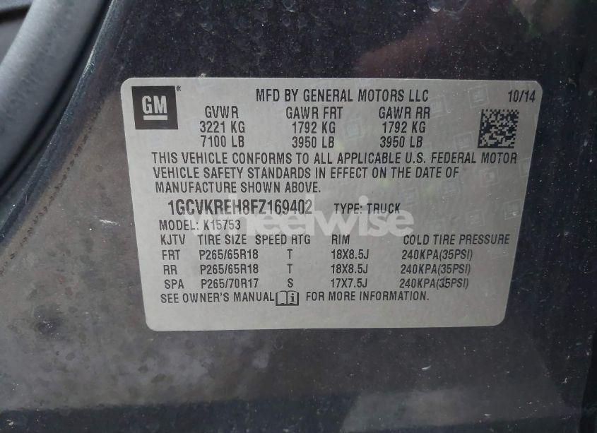 Photo 9 of 2015 Chevrolet Silverado 1500 2LT (VIN 1GCVKREH8FZ169402)