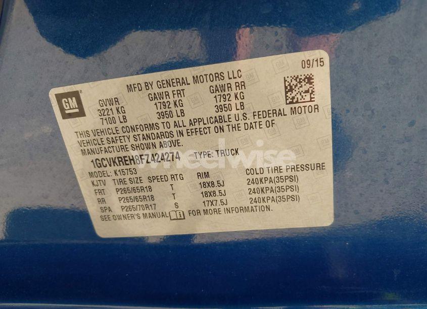 Photo 9 of 2015 Chevrolet Silverado 1500 2LT (VIN 1GCVKREH8FZ424274)