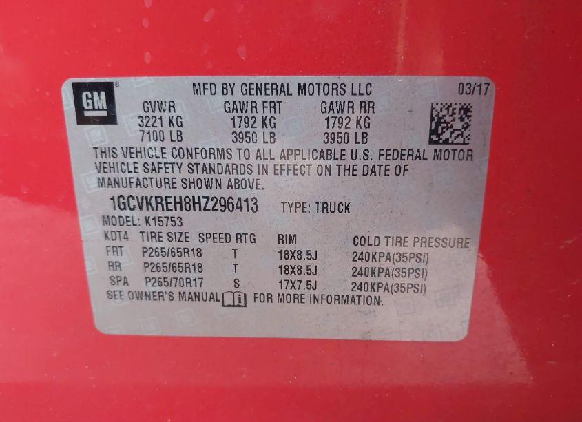 Photo 9 of 2017 Chevrolet Silverado 1500 1LT (VIN 1GCVKREH8HZ296413)