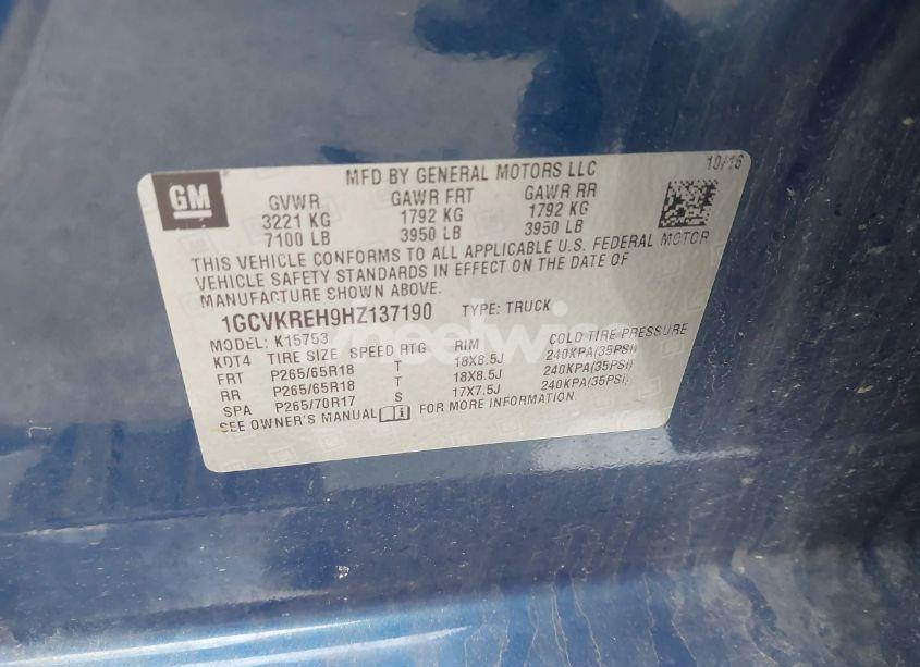 Photo 9 of 2017 Chevrolet Silverado 1500 1LT (VIN 1GCVKREH9HZ137190)