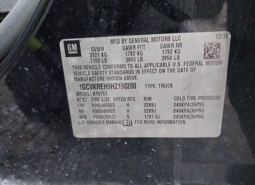 Photo 9 of 2017 Chevrolet Silverado 1500 1LT (VIN 1GCVKREH9HZ190200)