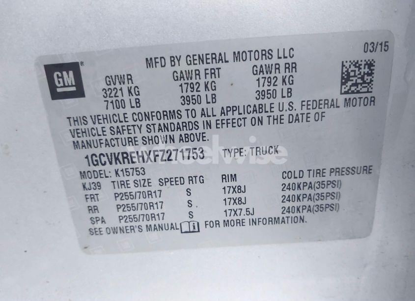 Photo 9 of 2015 Chevrolet Silverado 1500 1LT (VIN 1GCVKREHXFZ271753)