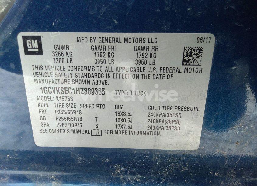 Photo 9 of 2017 Chevrolet Silverado 1500 1LZ (VIN 1GCVKSEC1HZ389365)