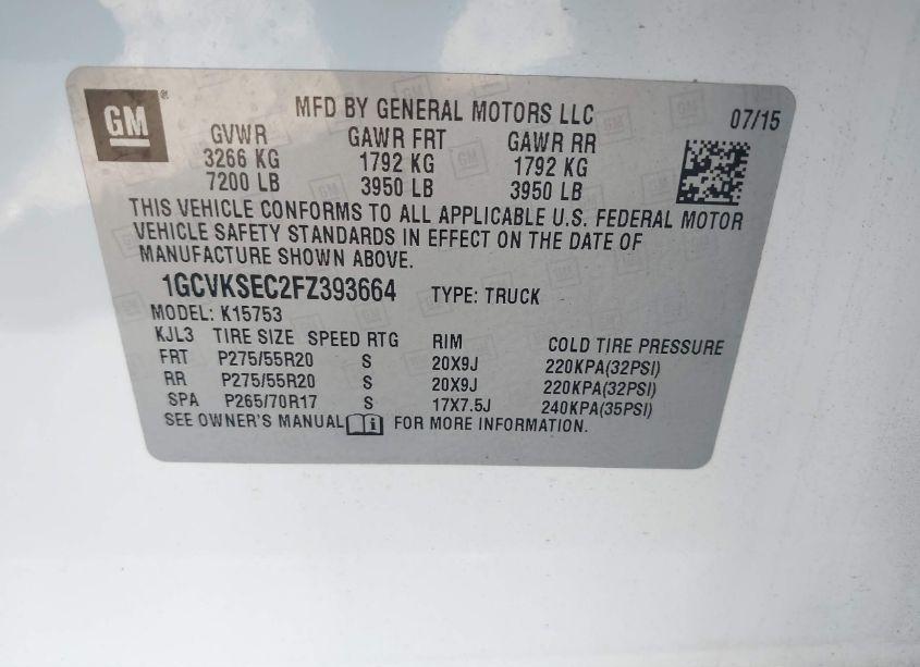 Photo 9 of 2015 Chevrolet Silverado 1500 1LZ (VIN 1GCVKSEC2FZ393664)