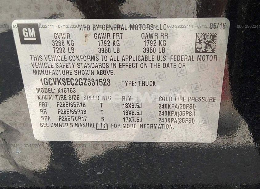 Photo 9 of 2016 Chevrolet Silverado 1500 1LZ (VIN 1GCVKSEC2GZ331523)