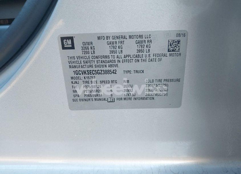 Photo 9 of 2016 Chevrolet Silverado 1500 2LZ (VIN 1GCVKSEC5GZ388542)