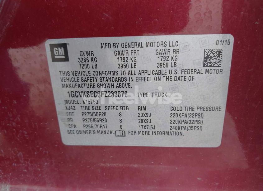 Photo 9 of 2015 Chevrolet Silverado 1500 2LZ (VIN 1GCVKSEC6FZ233870)