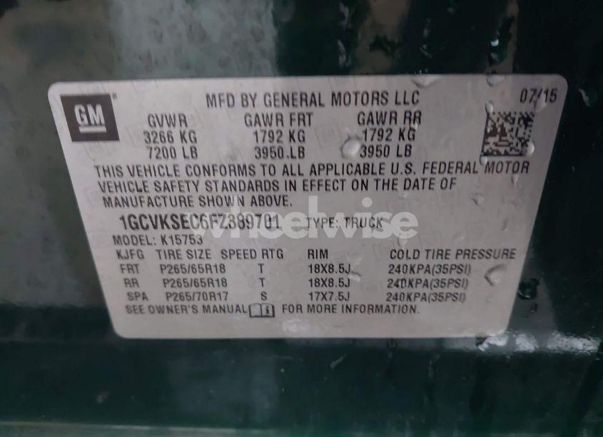 Photo 9 of 2015 Chevrolet Silverado 1500 1LZ (VIN 1GCVKSEC6FZ389701)