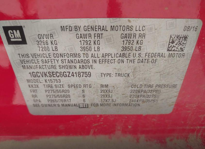 Photo 9 of 2016 Chevrolet Silverado 1500 1LZ (VIN 1GCVKSEC6GZ418759)