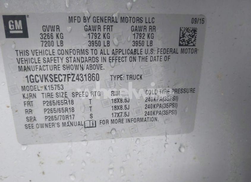 Photo 9 of 2015 Chevrolet Silverado 1500 2LZ (VIN 1GCVKSEC7FZ431860)