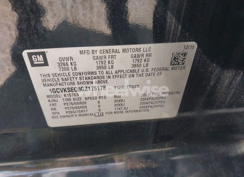 Photo 9 of 2016 Chevrolet Silverado 1500 2LZ (VIN 1GCVKSEC8GZ175178)