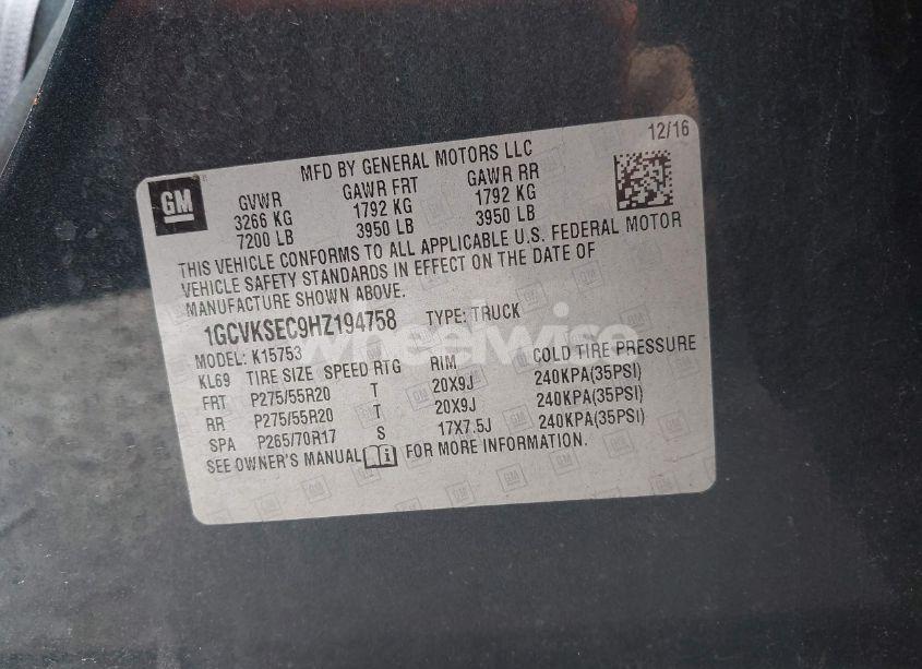 Photo 9 of 2017 Chevrolet Silverado 1500 1LZ (VIN 1GCVKSEC9HZ194758)