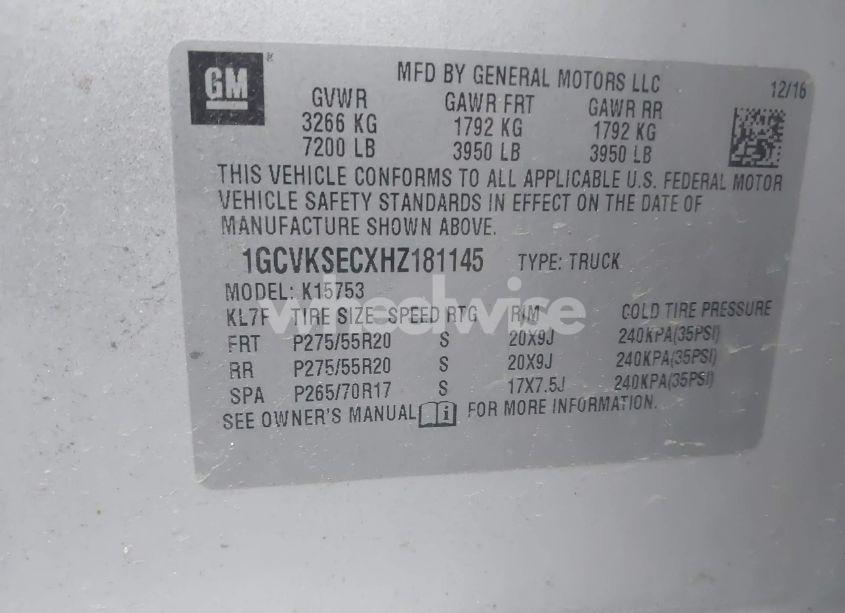 Photo 9 of 2017 Chevrolet Silverado 1500 1LZ (VIN 1GCVKSECXHZ181145)