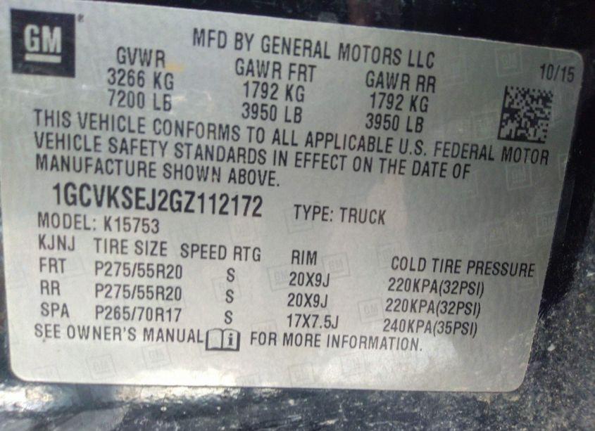 Photo 9 of 2016 Chevrolet Silverado 1500 2LZ (VIN 1GCVKSEJ2GZ112172)