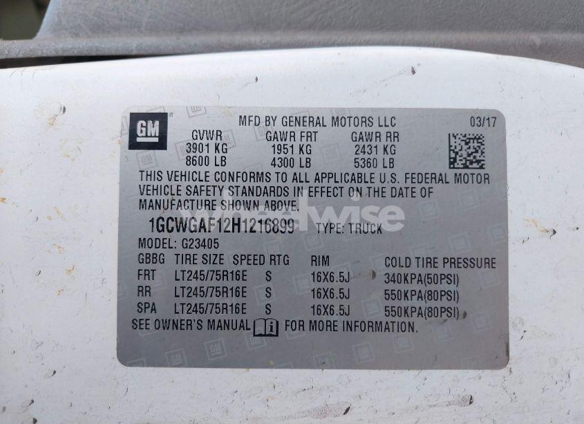 Photo 9 of 2017 Chevrolet Express 2500 WORK VAN (VIN 1GCWGAF12H1216899)