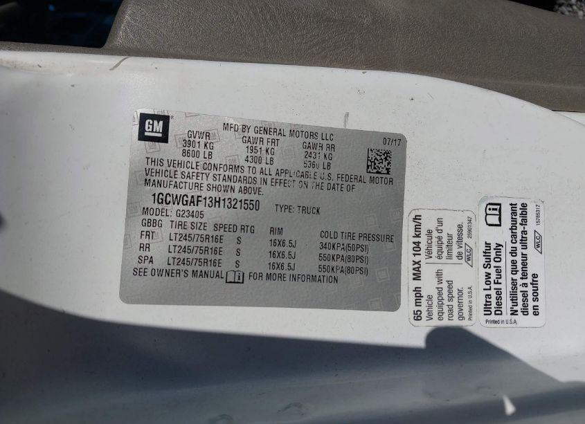 Photo 9 of 2017 Chevrolet Express 2500 WORK VAN (VIN 1GCWGAF13H1321550)