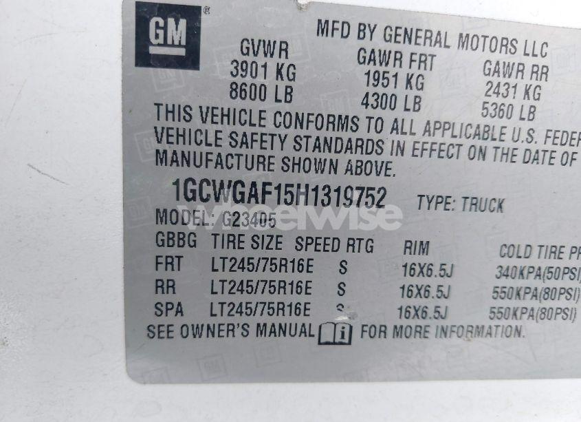 Photo 9 of 2017 Chevrolet Express 2500 WORK VAN (VIN 1GCWGAF15H1319752)