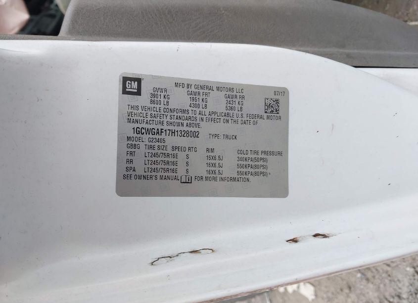 Photo 9 of 2017 Chevrolet Express 2500 WORK VAN (VIN 1GCWGAF17H1328002)