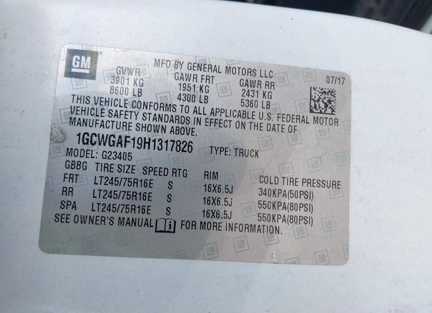 Photo 9 of 2017 Chevrolet Express 2500 WORK VAN (VIN 1GCWGAF19H1317826)