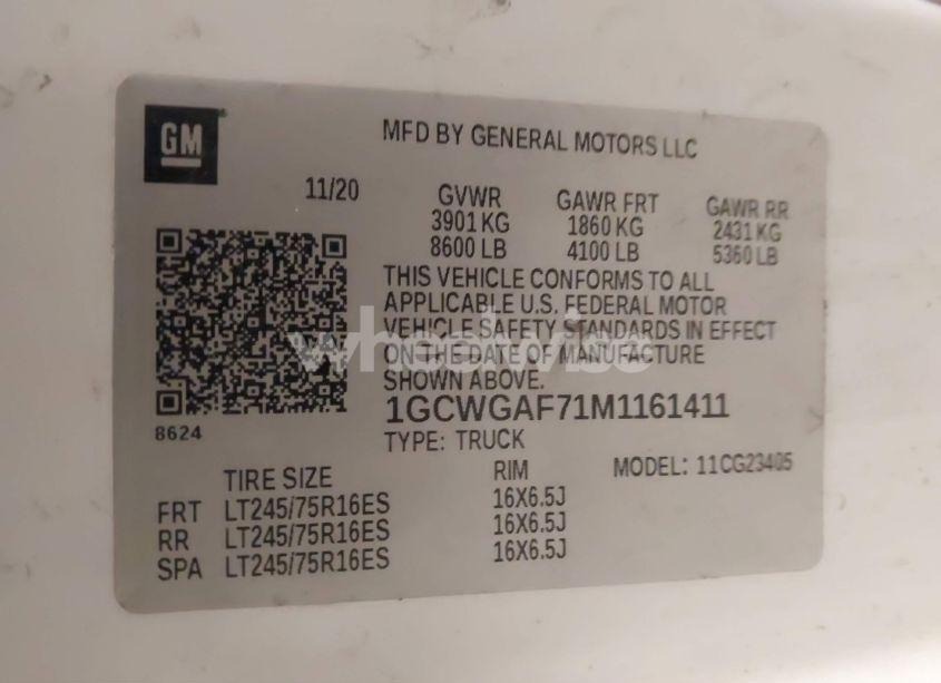 Photo 9 of 2021 Chevrolet Express CARGO RWD 2500 REGULAR WHEELBASE WT (VIN 1GCWGAF71M1161411)