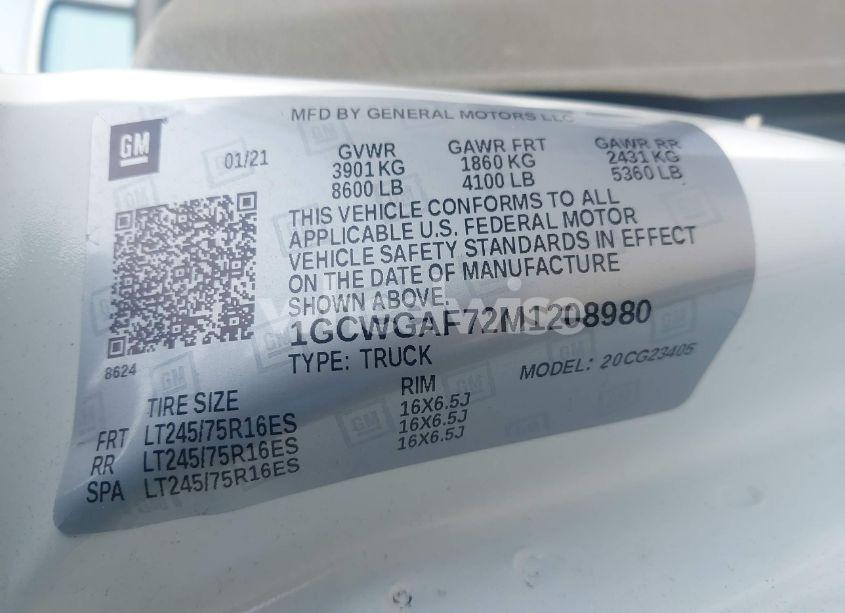 Photo 9 of 2021 Chevrolet Express CARGO RWD 2500 REGULAR WHEELBASE WT (VIN 1GCWGAF72M1208980)