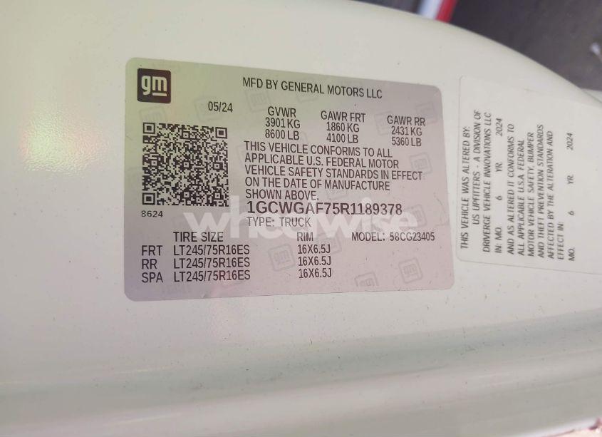 Photo 9 of 2024 Chevrolet Express CARGO RWD 2500 REGULAR WHEELBASE WT (VIN 1GCWGAF75R1189378)