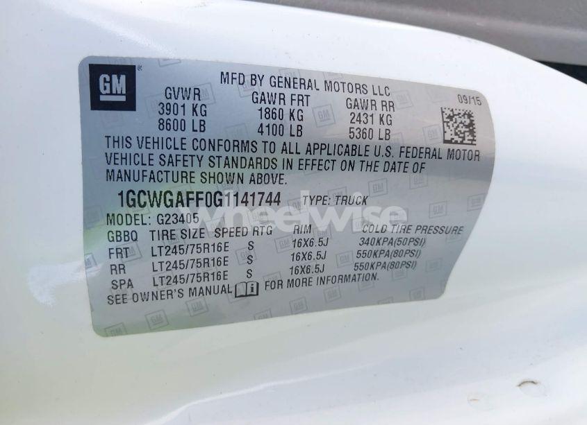 Photo 9 of 2016 Chevrolet Express 2500 WORK VAN (VIN 1GCWGAFF0G1141744)