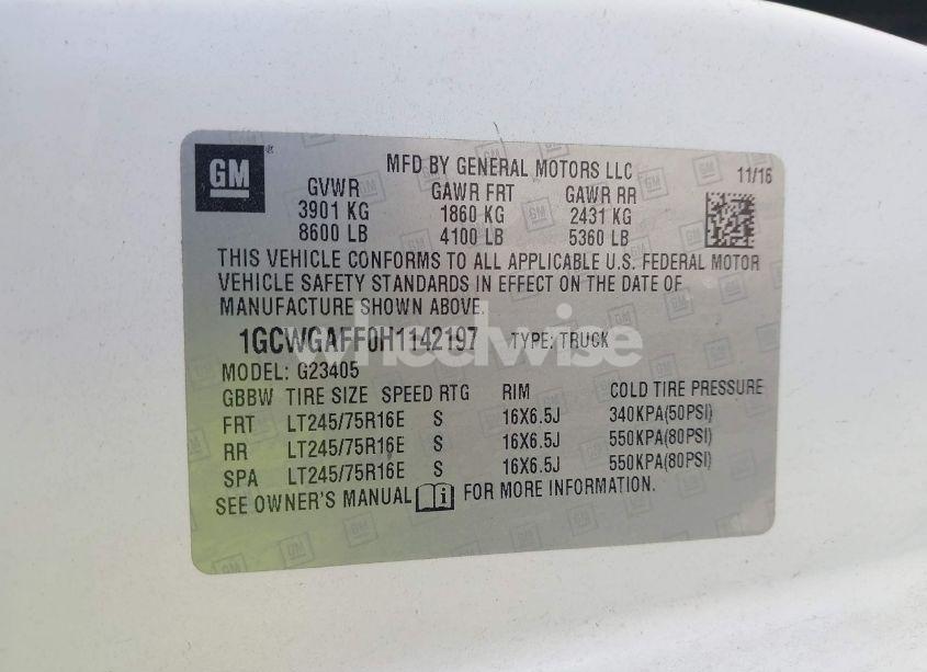 Photo 4 of 2017 Chevrolet Express 2500 WORK VAN (VIN 1GCWGAFF0H1142197)